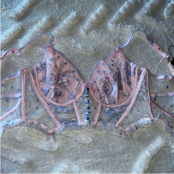 NWT For Love & Lemons foil rose bustier with embroidery size medium - Picture 5 of 9